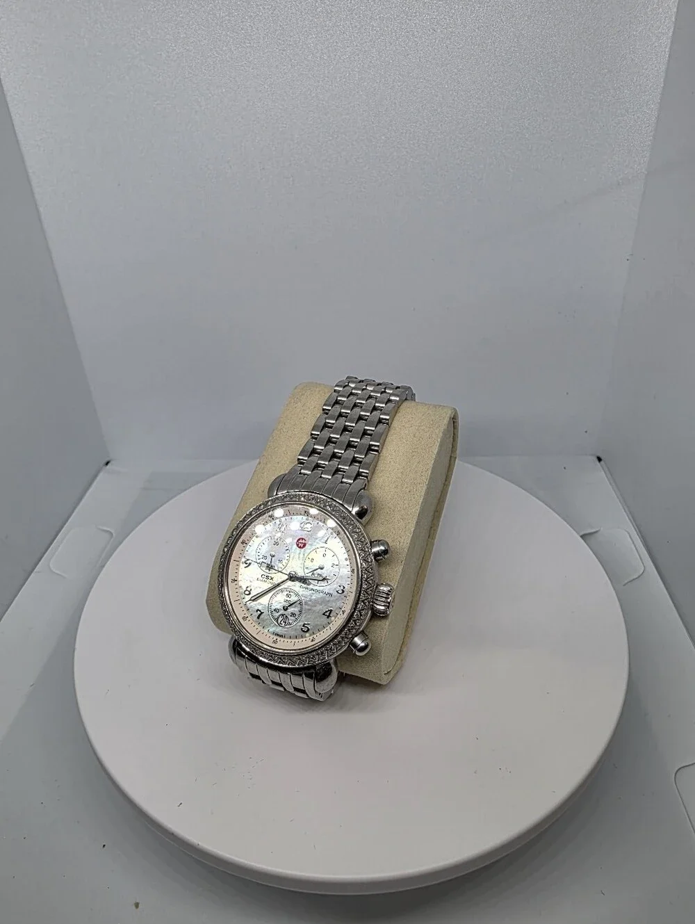 Michele CXS Diamond Chronograph Watch, Mother of Pearl Dial, Stainless Steel